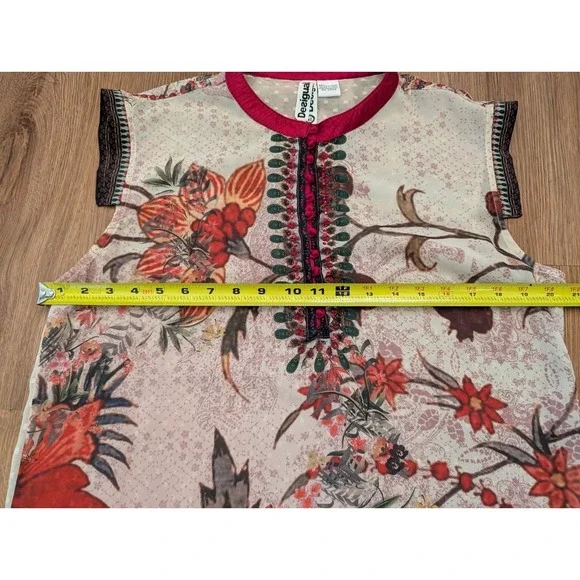 Desigual Sheer Floral Boho Tunic Top Sleeveless Size XL Artsy Eclectic Indie - Picture 4 of 6